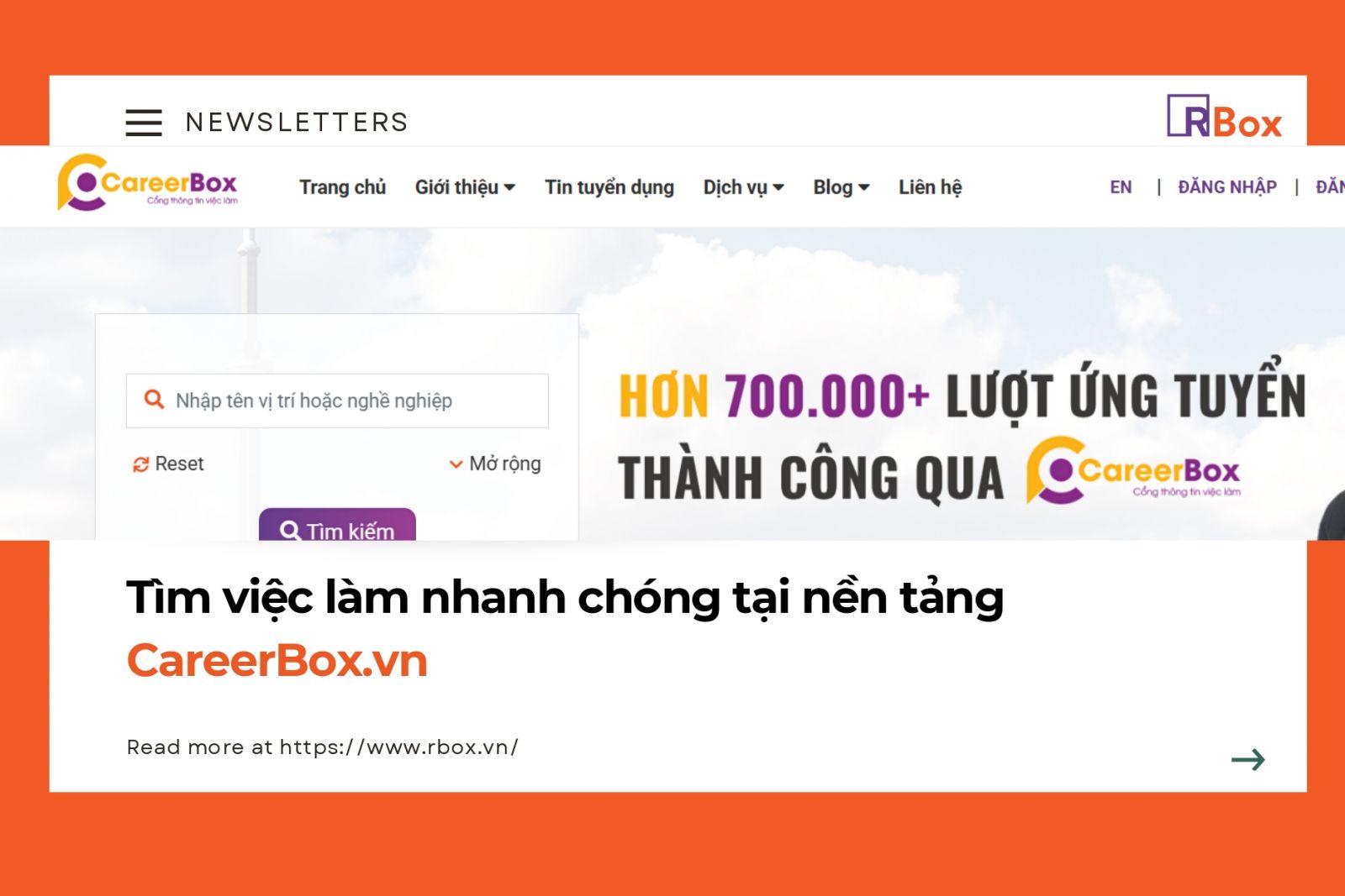 Website CareerBox tuyển dụng trực thuộc RBox